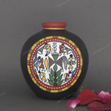 Warli Hand-Painted Terracotta Pot - Black