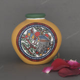 Warli Hand-Painted Terracotta Pot - Yellow