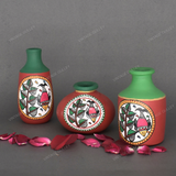Red Warli Hand Painted Terracotta Pot - Set of 3