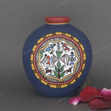 Warli Hand-Painted Terracotta Pot - Blue