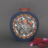Warli Hand-Painted Terracotta Pot - Blue