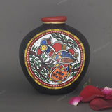 Warli Hand-Painted Terracotta Pot - Black