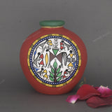 Warli Hand-Painted Terracotta Pot - Red
