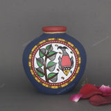 Warli Hand-Painted Terracotta Pot - Blue