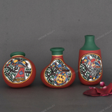 Red Warli Hand Painted Terracotta Pot - Set of 3