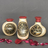 Golden Warli Hand Painted Terracotta Pot - Set of 3
