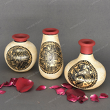 Golden Warli Hand Painted Terracotta Pot - Set of 3