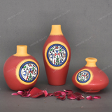 Red Warli Hand Painted Terracotta Pot - Set of 3