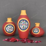 Red Warli Hand Painted Terracotta Pot - Set of 3