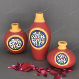 Red Warli Hand Painted Terracotta Pot - Set of 3