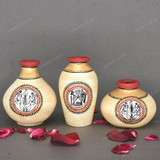 Golden Warli Hand Painted Terracotta Pot - Set of 3