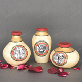 Golden Warli Hand Painted Terracotta Pot - Set of 3