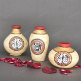 Golden Warli Hand Painted Terracotta Pot - Set of 3