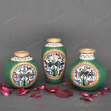 Green Warli Hand Painted Terracotta Pot - Set of 3