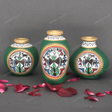 Green Warli Hand Painted Terracotta Pot - Set of 3