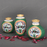 Green Warli Hand Painted Terracotta Pot - Set of 3