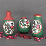 Green Warli Hand Painted Terracotta Pot - Set of 3