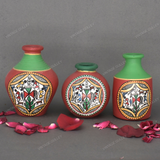 Red Warli Hand Painted Terracotta Pot - Set of 3