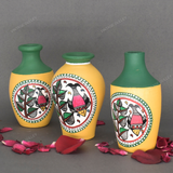 Yellow Warli Hand Painted Terracotta Pot - Set of 3
