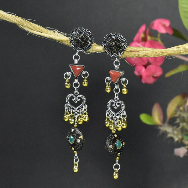 Oxidised Earring With Semi-Precious Stone - Vintage Gulley