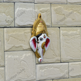 Metal Ganesha Face Wall Hanging  - Red