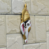 Metal Ganesha Face Wall Hanging  - Red