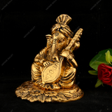 White Metal Golden Ganesha with Veena