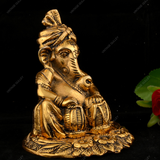 White Metal Golden Ganesha with Damru