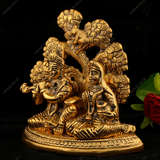 White Metal Radha Krishna Sitting Under Tree Statue