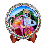 Marble 22 Carat Gold Foil Work Round Shape Radha Krishna - 6 Inches