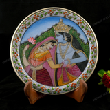 Marble 22 Carat Gold Foil Work Round Shape Radha Krishna - 6 Inches