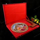 Marble 22 Carat Gold Foil Work Round Shape Radha Krishna - 6 Inches