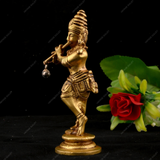 Brass Lord Krishna Idol Playing Flute - Small