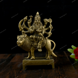 Brass Durga Idol Sitting on Lion Small
