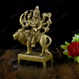 Brass Durga Idol Sitting on Lion Small