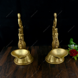 Brass Dancing Peacock Diya - Set of 2