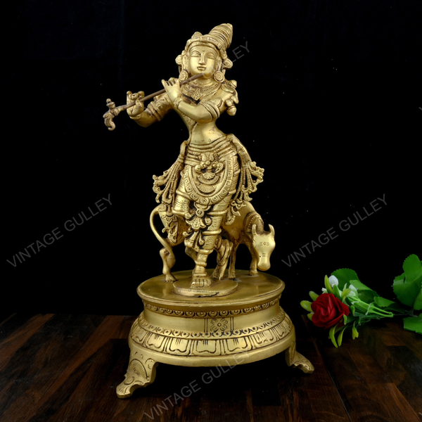 Brass Krishna with Cow Idol Paoti