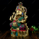 Brass Ganesha Charbhuja Idol Stonework