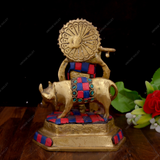Brass Krishna with Cow Stonework
