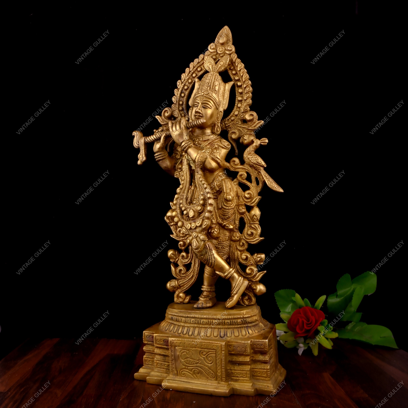 Brass Lord Krishna Idol God of Love Playing Flute