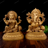 Brass Ganesha Laxmi on Oval Paoti