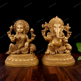 Brass Ganesha Laxmi on Oval Paoti