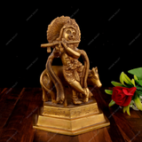 Brass Krishna with Cow