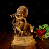 Brass Krishna with Cow