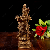 Brass Lord Krishna Idol Playing Flute Small