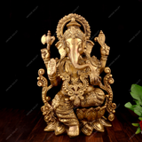 Brass Lord Ganesha Idol Sitting on A Lotus