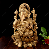 Brass Lord Ganesha Idol Sitting on A Lotus