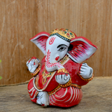 Enameled Metal Appu Ganesha Idol - 4 Inches - Red