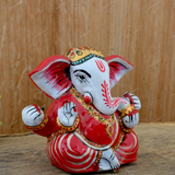 Enameled Metal Appu Ganesha Idol - 4 Inches - Red