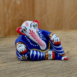 Enameled Metal Resting Ganesha Idol - 1 Inches